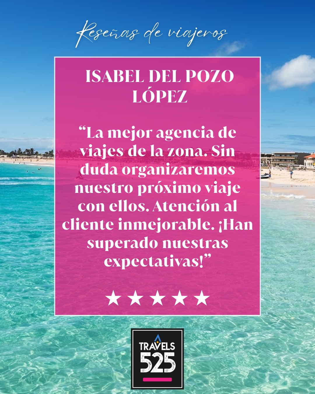 ¡Muchas gracias Isabel por tus amables palabras!
Recuerda que siempre puedes contactarnos directamente para reservas o cualquier consulta:
📲 WhatsApp: +34 968 57 59 75
👩‍💻 Web: www.travels525.com
¡Esperamos darte la bienvenida de nuevo muy pronto en 525 Travels!
---
Thank you so much Isabel for your kind words!💙🤍
Remember, you can always contact us directly for bookings or any questions: 🚢🌍✈️
📲 WhatsApp: +34 968 57 59 75
👩‍💻 Web: www.travels525.com
We hope to welcome you back very soon at 525 Travels!